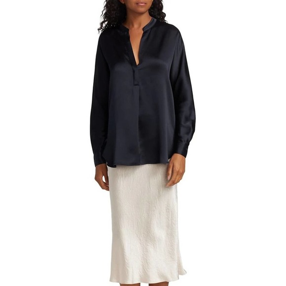 Vince Tops - Vince Black V-neck Oversized Silk Blouse